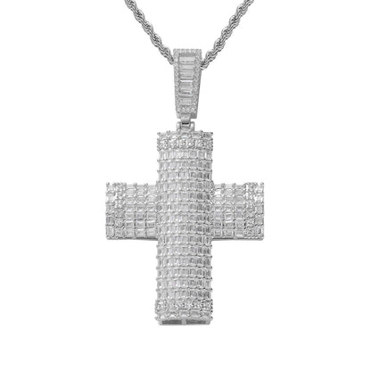 Hip Hop Light Luxury Cross Cubic Zirconia Pendant Necklace for Men and Women