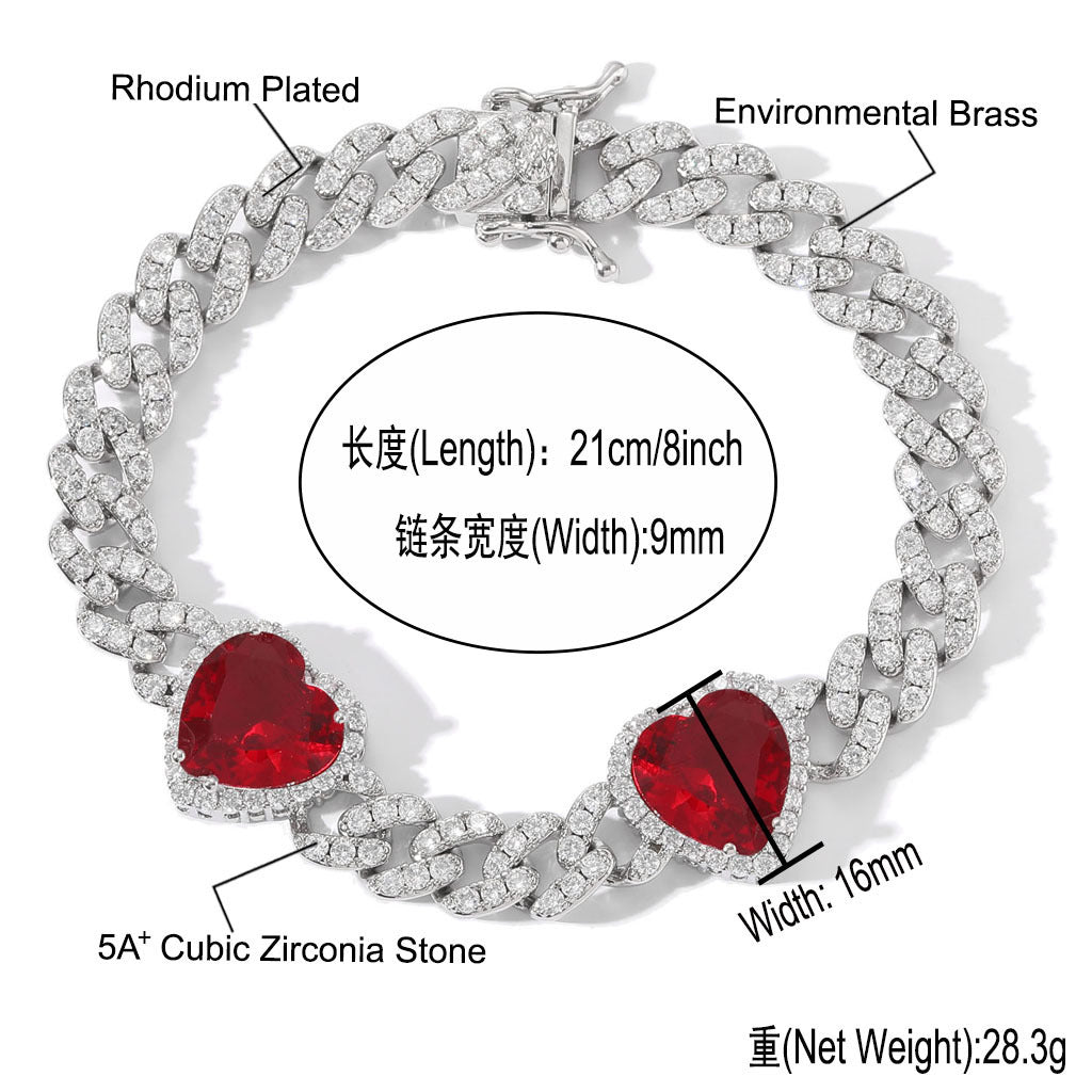 Hip Hop Heart Cuban Link Cubic Zirconia Necklace for Men