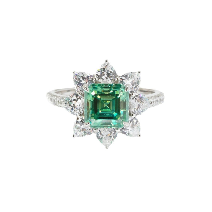 2.5CT Green Asscher Moissanite Halo Ring