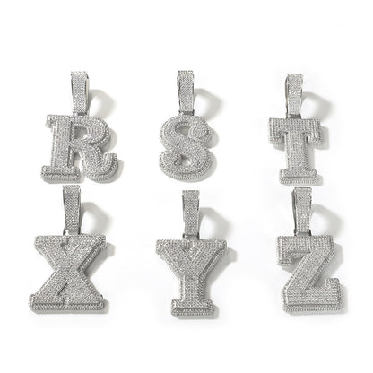 Iced Initial Letter & Number Pendant Necklace with Twisted Chain for Women