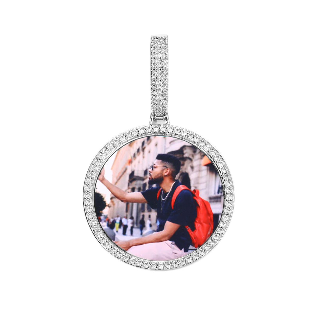 Custom Photo Pendant Necklace for Men, Iced Out Round Pendant Chain, Hip Hop Streetwear Jewelry product image