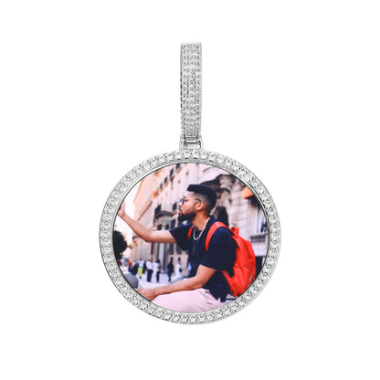 Custom Photo Pendant Necklace for Men, Iced Out Round Pendant Chain, Hip Hop Streetwear Jewelry