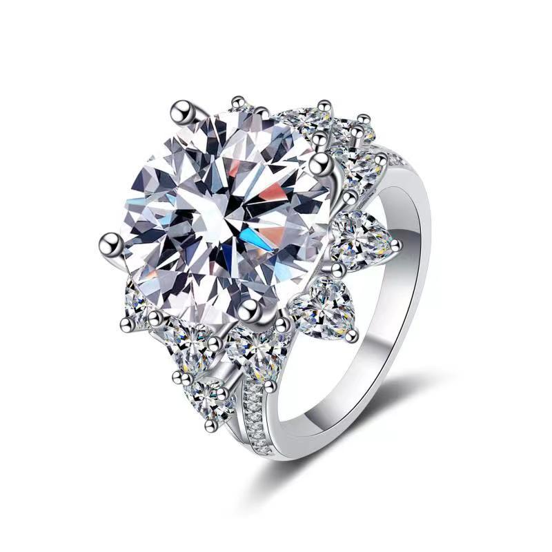 Moissanite Halo Ring for Women, 3 Carat or 10 Carat Flower Cluster Engagement Ring, White-Tone U-Shaped Band product image
