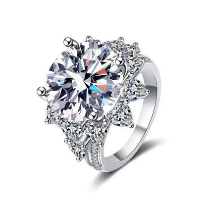 Moissanite Halo Ring for Women, 3 Carat or 10 Carat Flower Cluster Engagement Ring, White-Tone U-Shaped Band