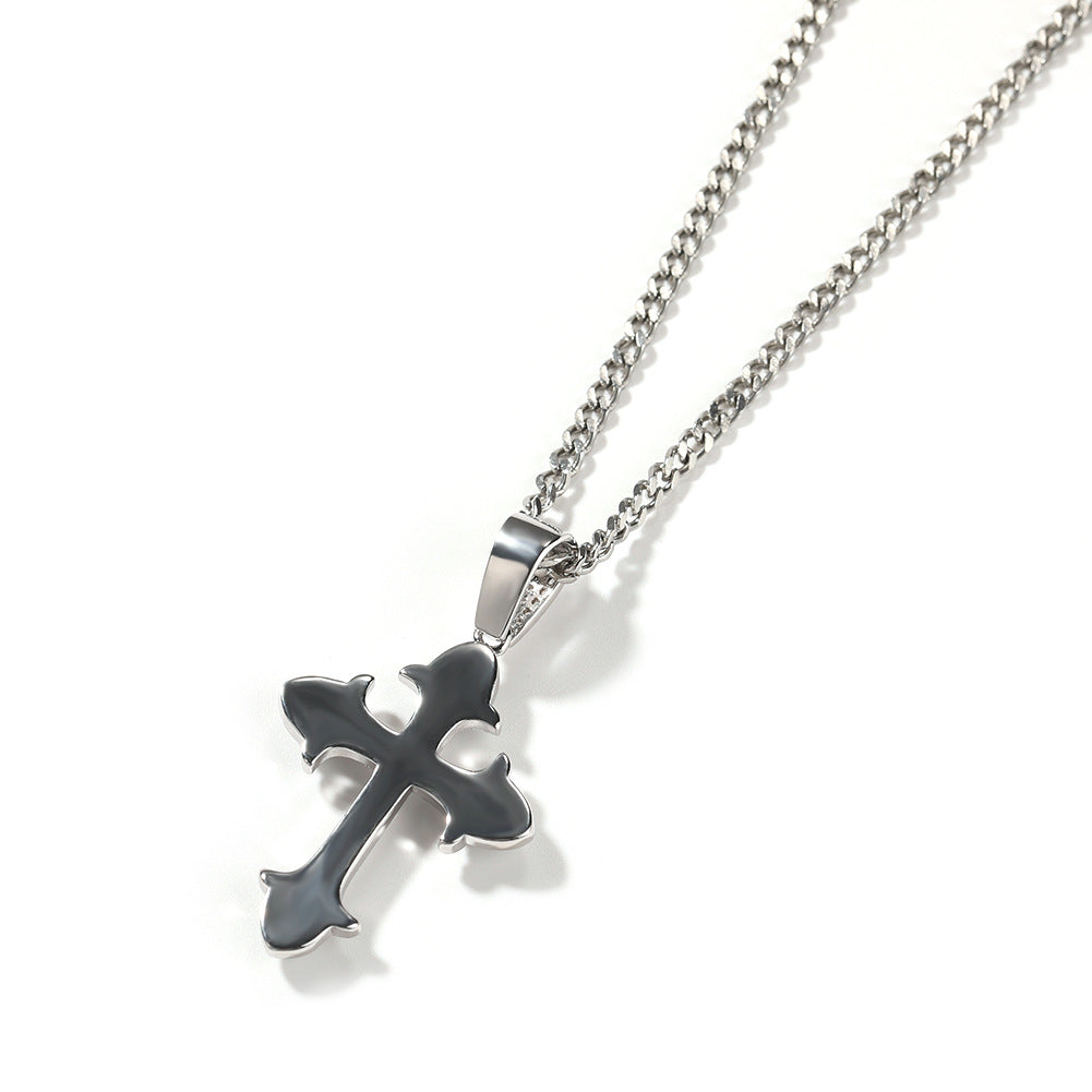 Men’s Silver-Tone Cross Pendant Necklace with Cubic Zirconia Twisted Chain