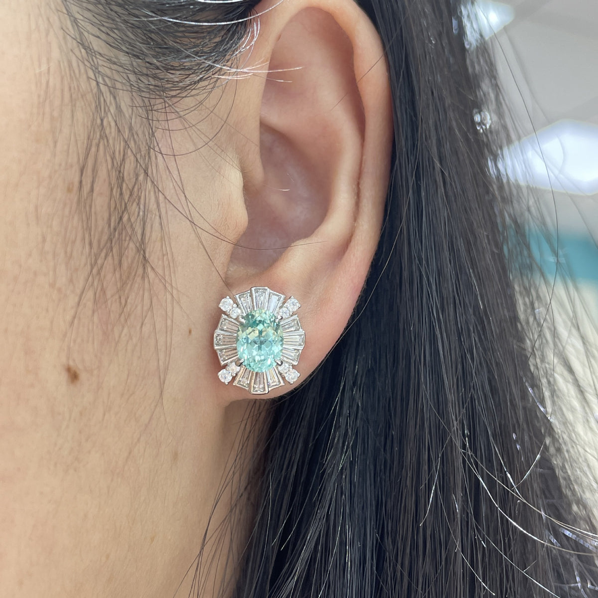 S925 Silver Post Lab-Created Paraiba Floral Stud Earrings, Petite Teal 6–8 mm Earrings for Women product image