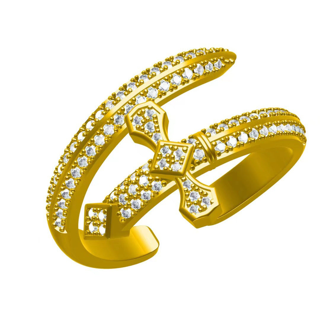 Unisex Iced Cross Hip Hop Statement Ring