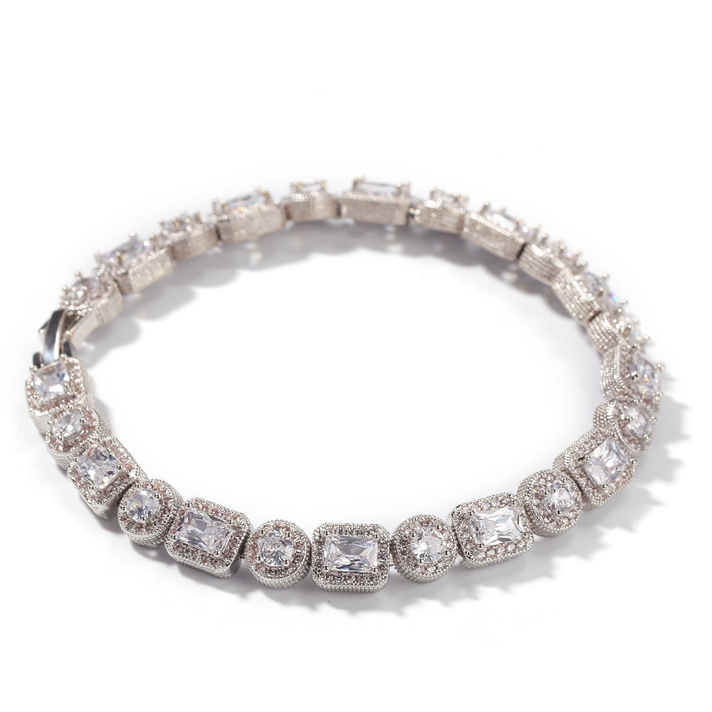 Unisex Hip Hop Cubic Zirconia Tennis Bracelet in Gold or Silver Tone - Round & Square Link Chain, 7 Inch / 8 Inch