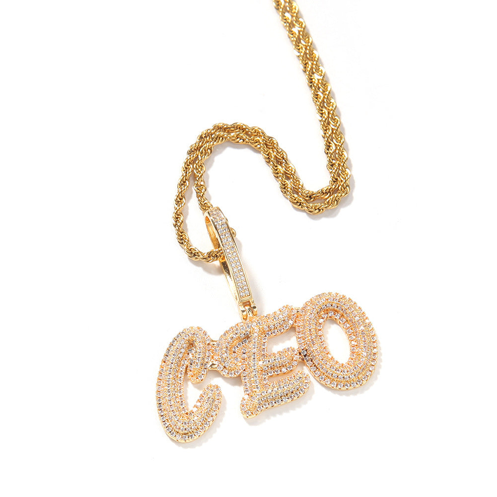 Custom Bubble Letter Pendant Necklace with Cubic Zirconia – Gold or Silver Personalized Name Chain