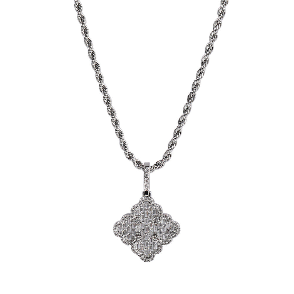Leaf Pendant Necklace with Cubic Zirconia on 24 Inch Twist Chain for Women - Gold or Silver Tone Statement Jewelry
