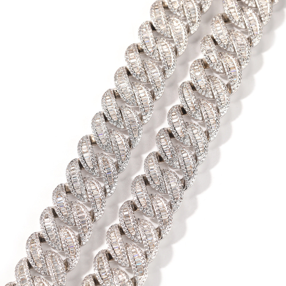 19mm Iced Out Cuban Link Chain Necklace for Men Women, Copper Rhinestone Hip Hop Statement Necklace, Silver Tone 16/18/20 Inch