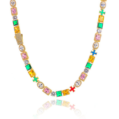 10 mm Multicolor Cross CZ Link Copper Necklace or Bracelet - CHA369