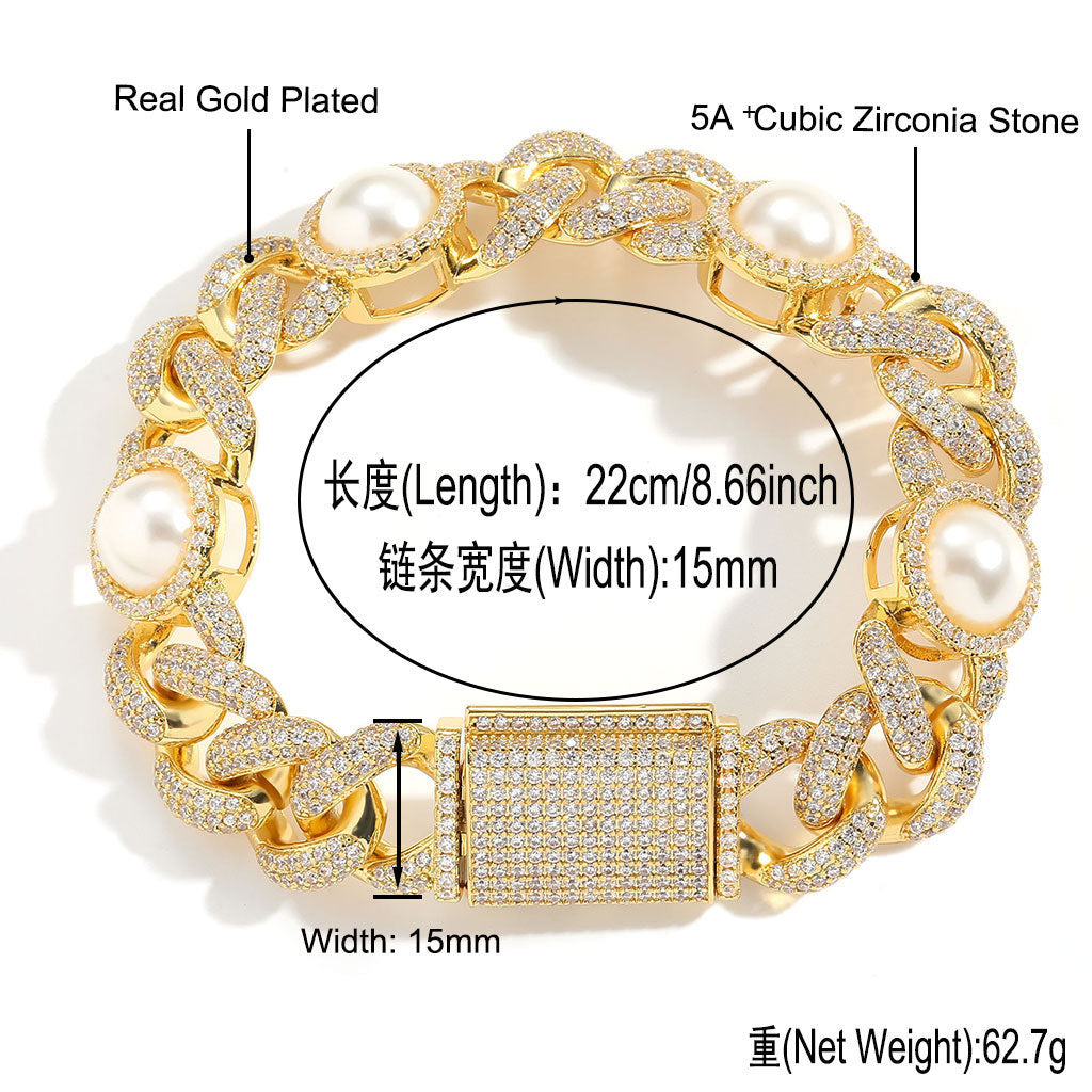 Hip Hop Light Luxury Cuban Link Bubble Pearl Bracelet for Men