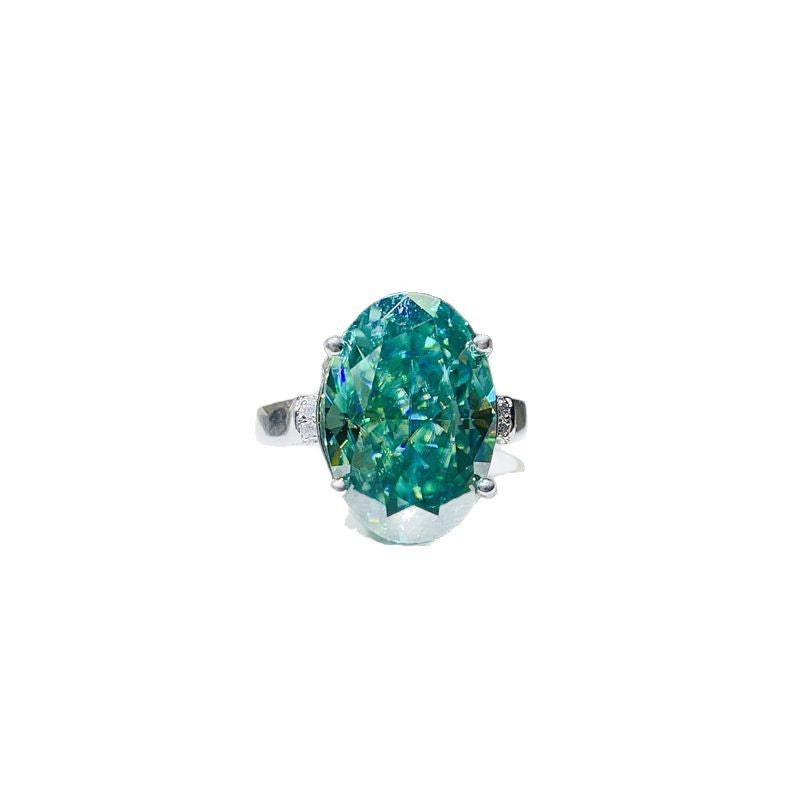 Mint Green Oval Cut Moissanite Ring for Women, 5 Carat or 10 Carat Statement Engagement Style Ring product image