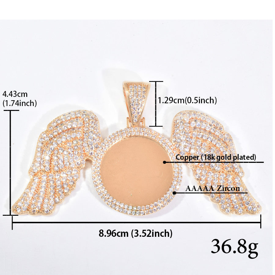 Iced Out Angel Wing Photo Pendant for Men