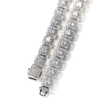 Iced Out Square Link Chain Necklace with Cubic Zirconia Pendant Style for Women & Men
