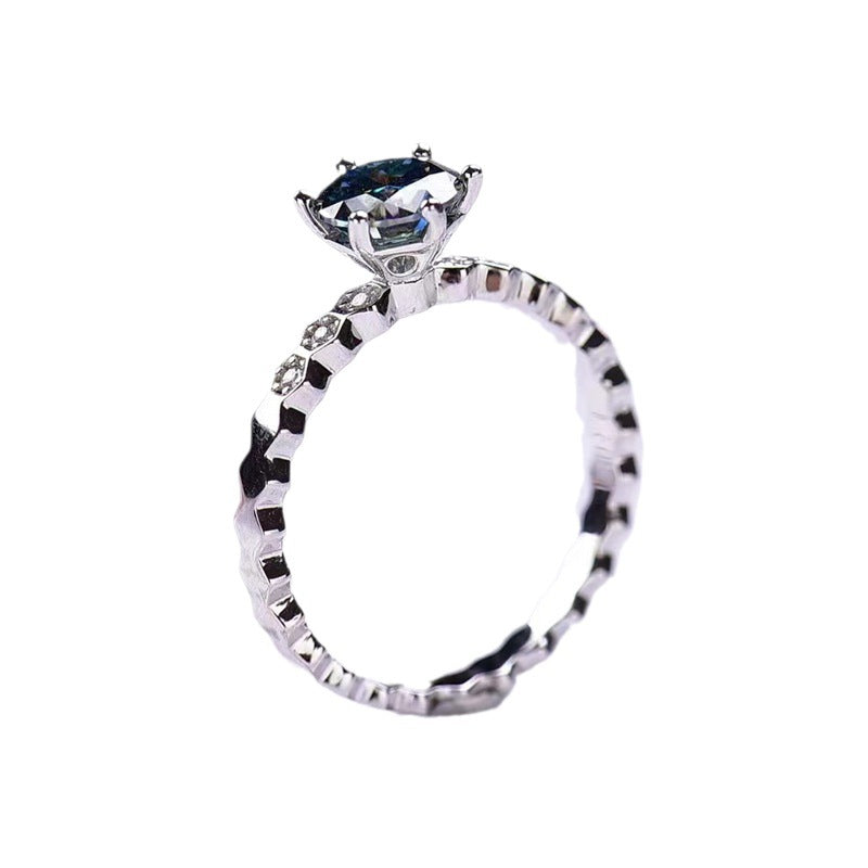 Blue Moissanite Ring for Women, U-Shaped Band Solitaire Engagement Ring product image