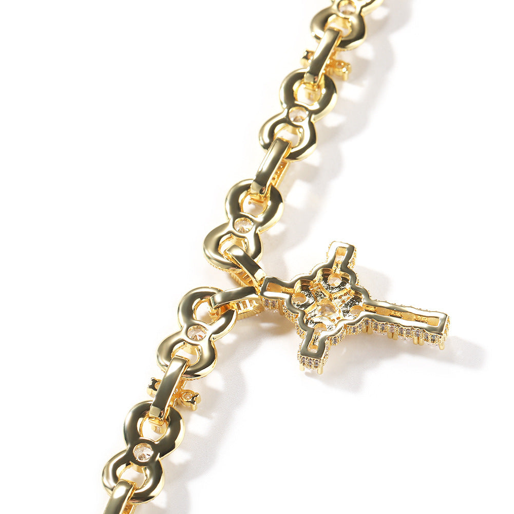 Men’s Iced Cross Pendant Necklace with Cubic Zirconia Chain, Gold Plated or Silver Plated Statement Hip Hop Necklace