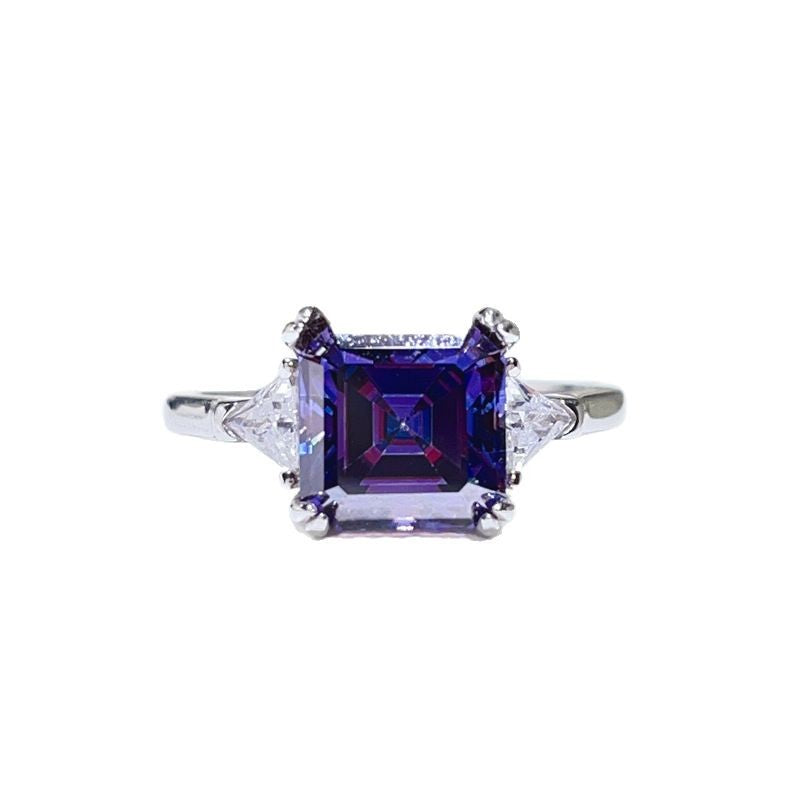 3 Carat Asscher Cut Three Stone Moissanite Ring for Women, Colored Engagement Ring, Promise Ring product image