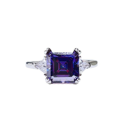 3 Carat Asscher Cut Three Stone Moissanite Ring for Women, Colored Engagement Ring, Promise Ring