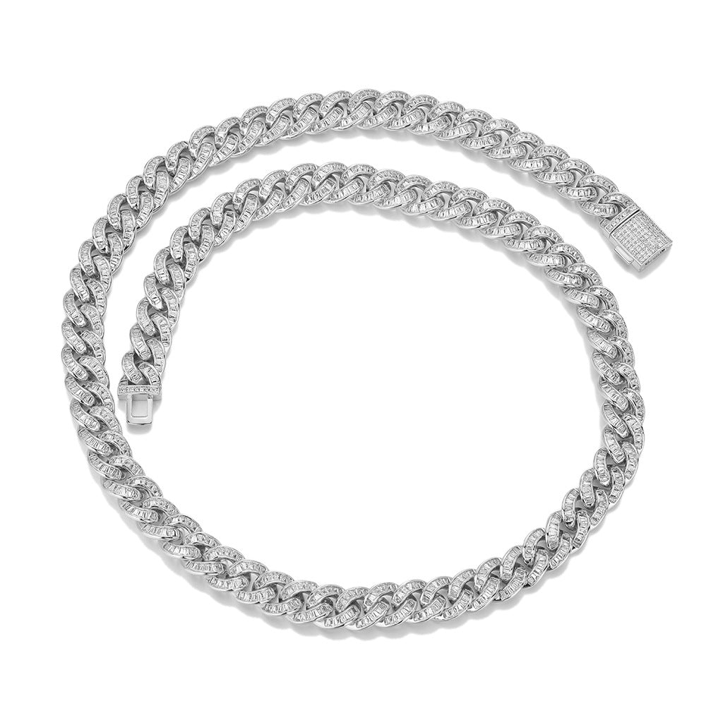 10mm Iced Cuban Link Chain Necklace, Zirconia-Set, Unisex Hip Hop Jewelry, White and Yellow Tone