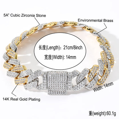 Hip Hop Minimalist Diamond Shape Cuban Link Cubic Zirconia Bracelet for Men