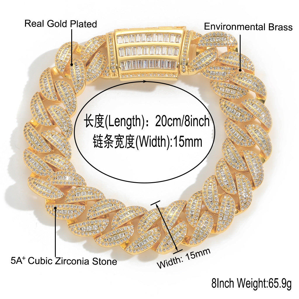Hip Hop Cuban Link Cubic Zirconia Bracelet for Men