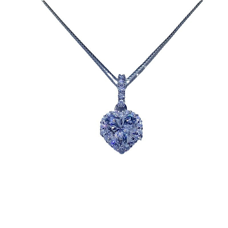 Heart Moissanite Pendant Necklace with Paved Halo Chain product image