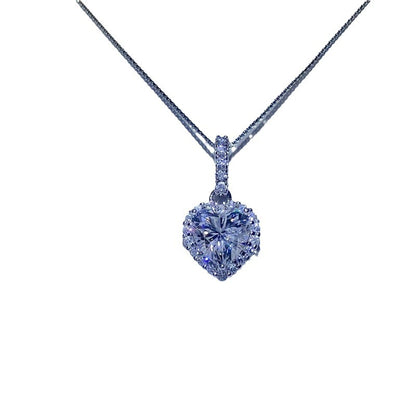 Heart Moissanite Pendant Necklace with Paved Halo Chain