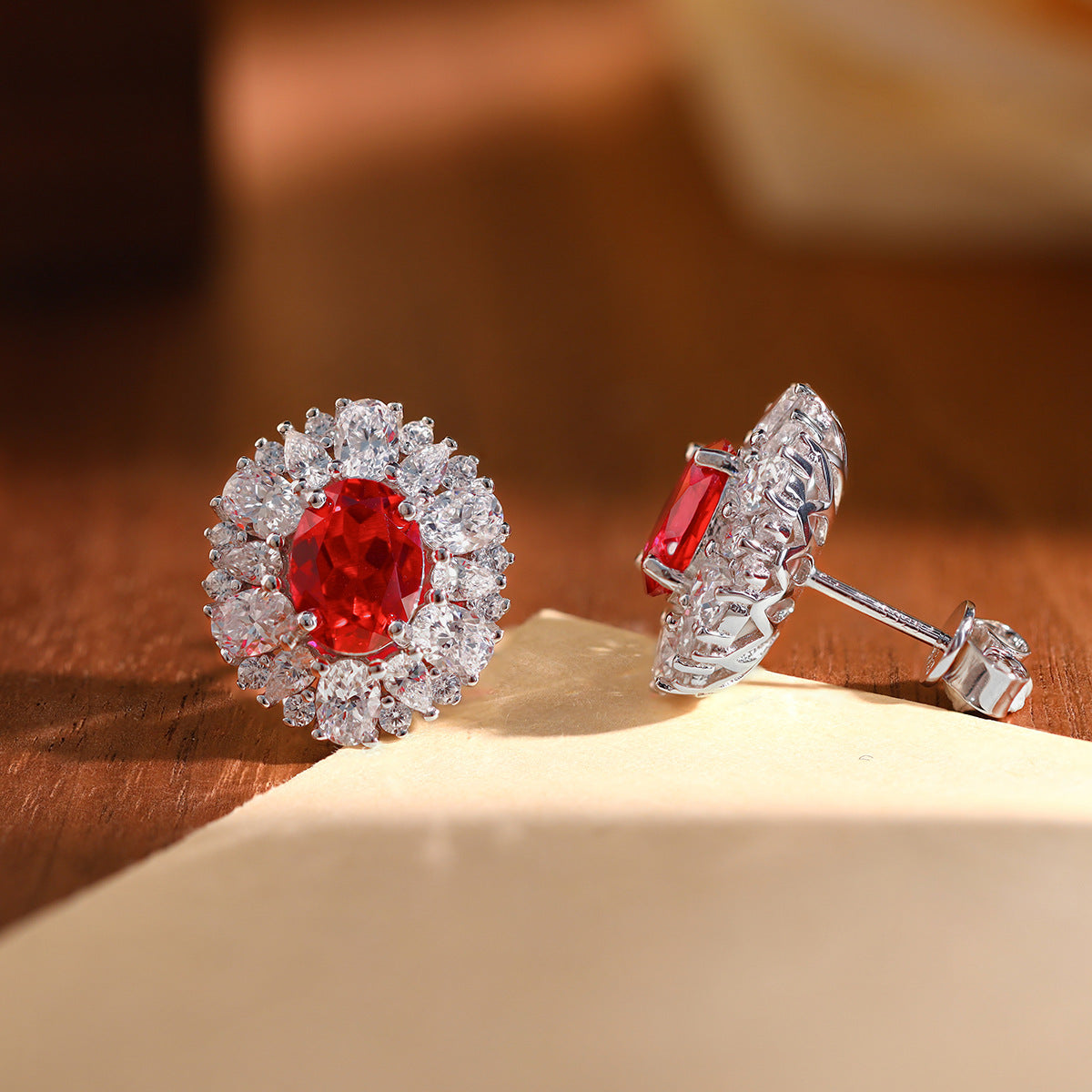 Cultured Ruby Halo Jewelry Set with Necklace, Earrings & Ring product image