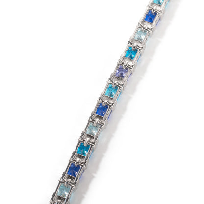 Iced Out Square Cut Crystal Chain Bracelet for Women & Men - Silver Plated Hip Hop Statement Bracelet
