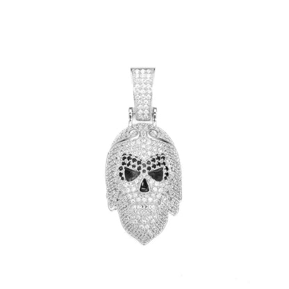 Iced Out Skull Pendant Necklace for Men Women, Hip Hop Copper Jewelry with Cubic Zirconia Rope Chain