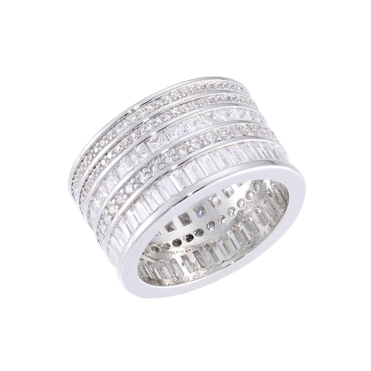 Iced Out 5-Row Zircon Band Ring for Men and Women, Geometric Hip Hop Statement Ring product image