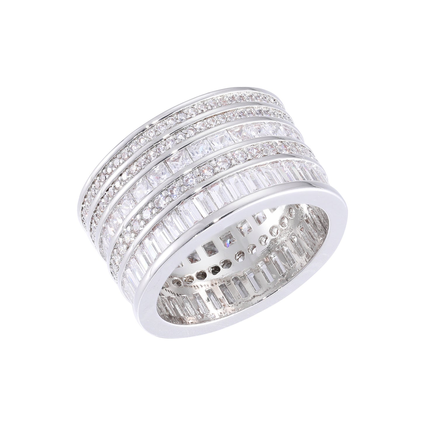 Iced Out 5-Row Zircon Band Ring for Men and Women, Geometric Hip Hop Statement Ring product image