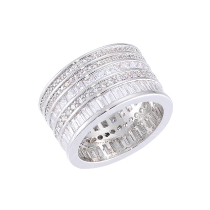 Iced Out 5-Row Zircon Band Ring for Men and Women, Geometric Hip Hop Statement Ring
