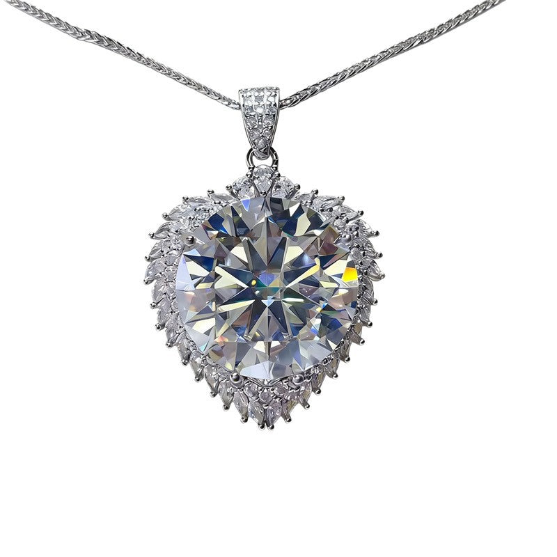 20 Carat Round Moissanite Halo Pendant Necklace, Large Color Stone Statement Necklace product image
