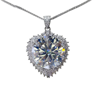 20 Carat Round Moissanite Halo Pendant Necklace, Large Color Stone Statement Necklace