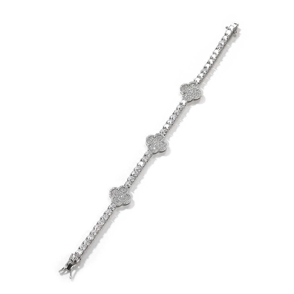 Cubic Zirconia Four Leaf Clover Chain Bracelet & Necklace Set for Women and Men product image