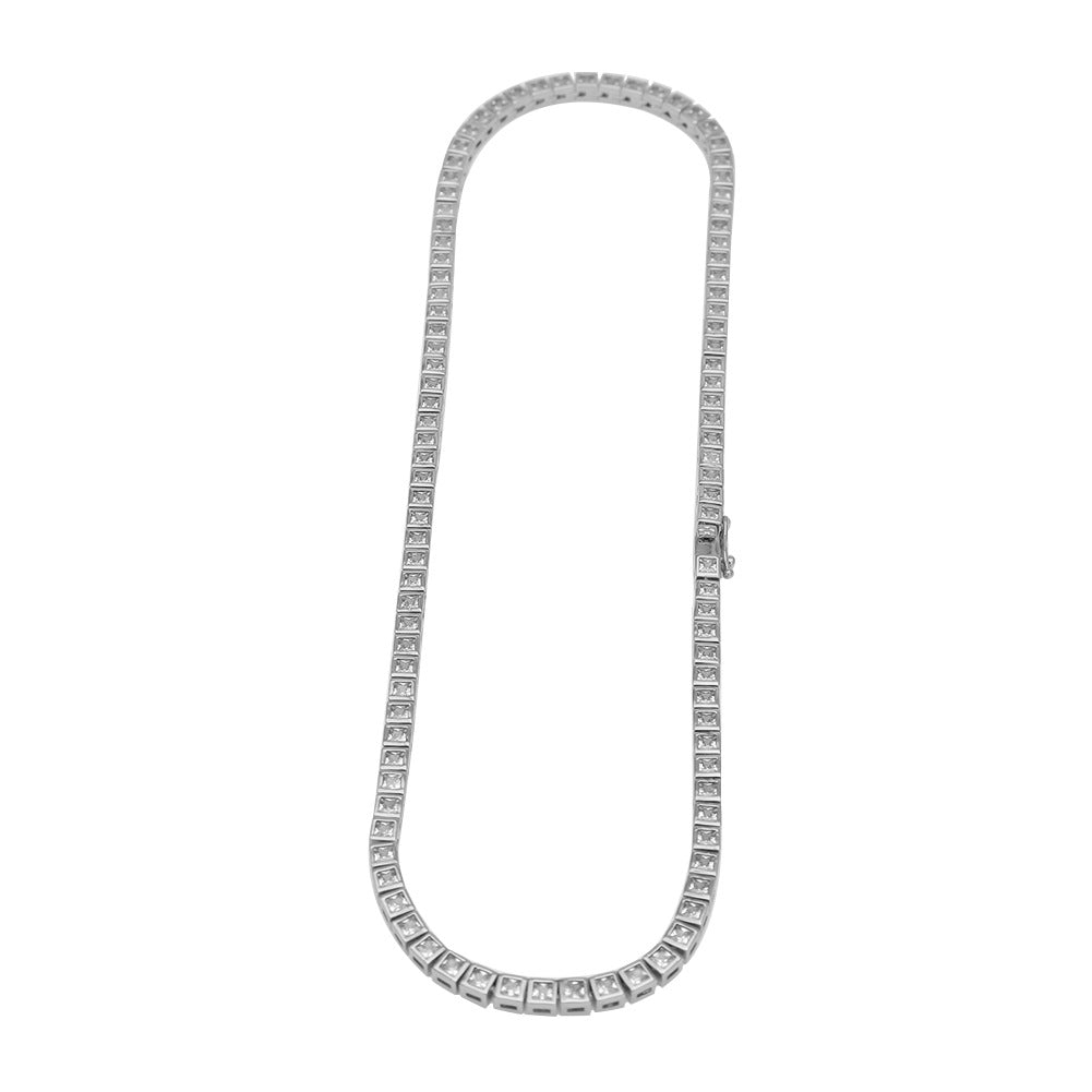 Unisex Square Cubic Zirconia Tennis Necklace - Gold Plated, Silver Plated or Multicolor Pendant Chain, 18-24 Inch Statement Jewelry