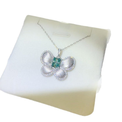 Green Radiant Moissanite Butterfly Pendant Necklace