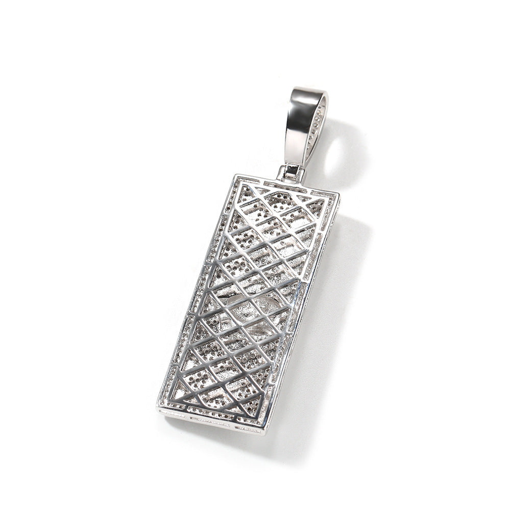 Men’s Iced Money Bar Pendant Necklace with Cubic Zirconia Stones, 24 Inch 3mm Rope Chain, Gold or Silver Tone product image