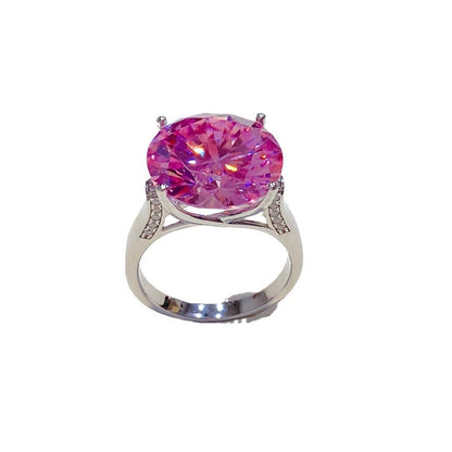 Pink Moissanite Ring for Women, Round Solitaire Engagement Ring, Crown Style Promise or Wedding Ring