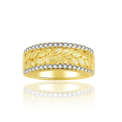 Leaf Motif Moissanite Ring for Women, S925 Silver 18K Gold Plated Stackable Band