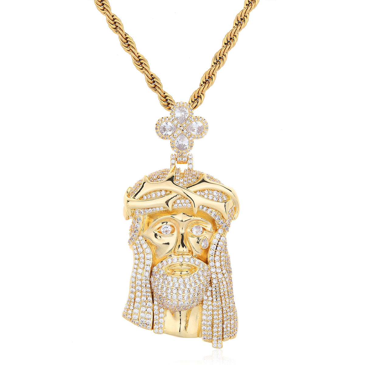 Rhinestone Face Pendant Necklace, Hip Hop Rope Chain Jewelry product image