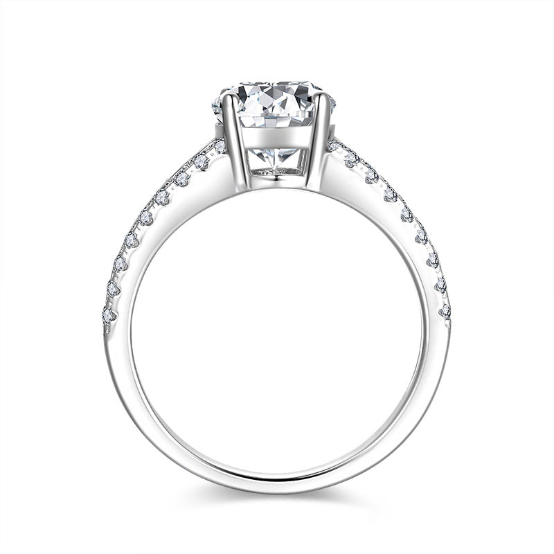Oval Moissanite Double Band Engagement Ring, 2 Carat S925 Sterling Silver with 18K Gold Plating product image