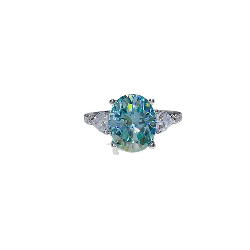 5 Carat Blue Green Moissanite Ring for Women, Micro Pave Halo Style Engagement Ring product image
