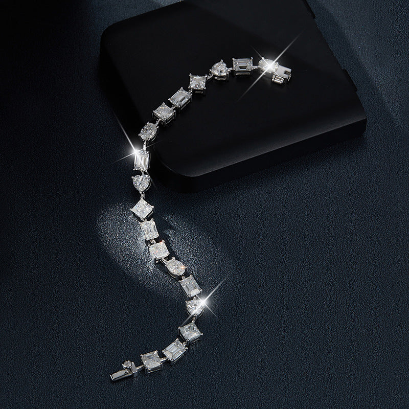 925 Silver Moissanite Tennis Bracelet, Mixed-Cut Link Bracelet product image