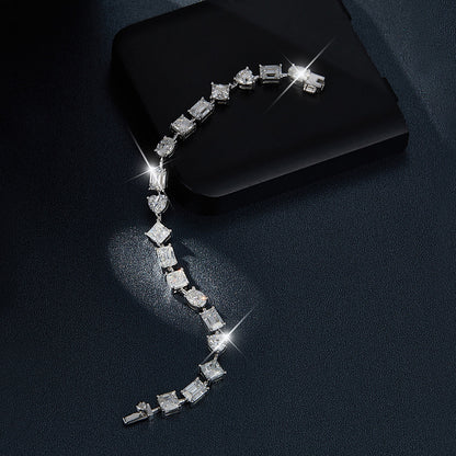 925 Silver Moissanite Tennis Bracelet, Mixed-Cut Link Bracelet