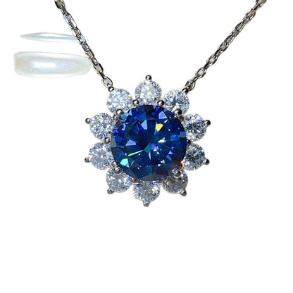 15 Carat Moissanite Flower Pendant Necklace for Women, Color Halo Statement Chain Necklace