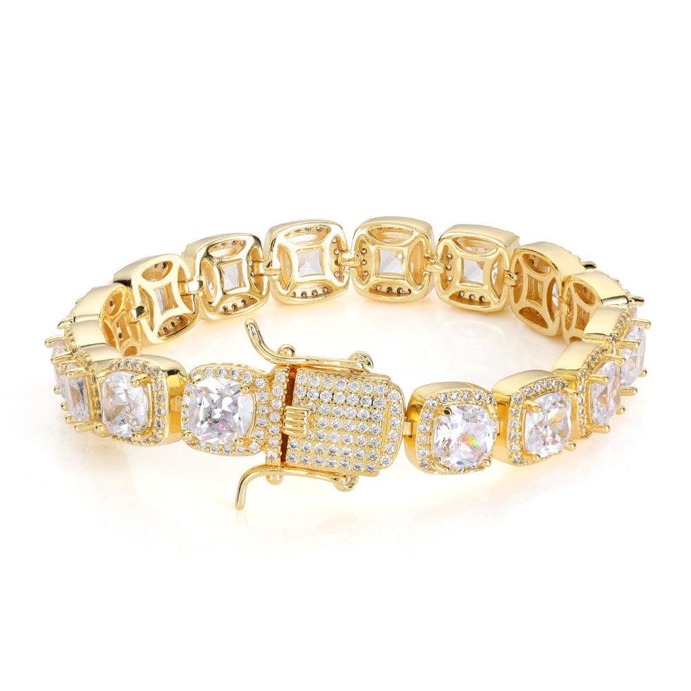 10 mm Square CZ Tennis Hip Hop Bracelet with Copper Base - CHA011 product image
